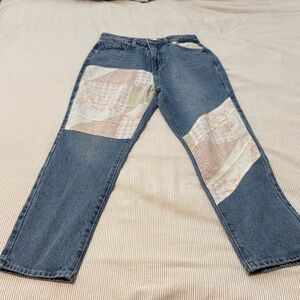 Blue Patchwork Men’s Jeans - Vintage-Inspired Style